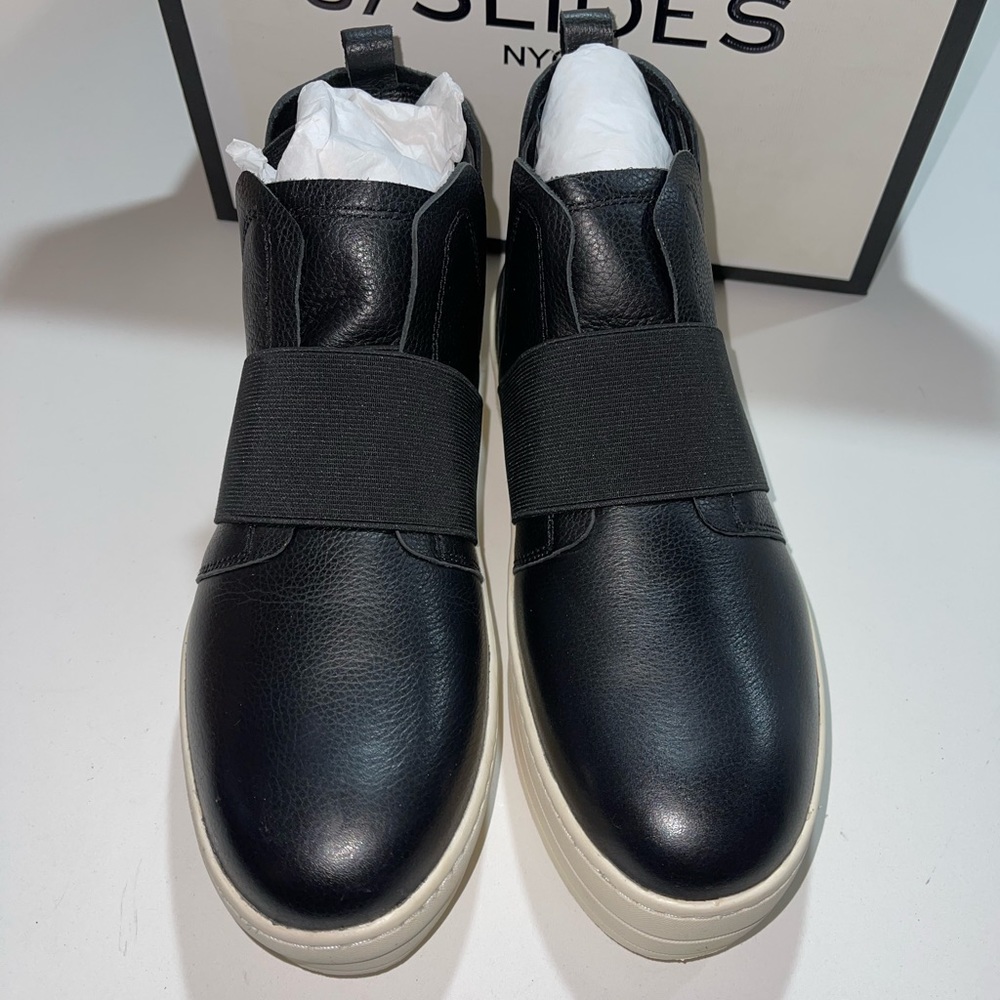 J/Slides NYC Holland Black Leather Platform Sneaker 9 - Picture 2 of 7